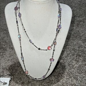 Kendra Scott Silver Necklace with Iridescent Gemstones long wrap around new nwt
